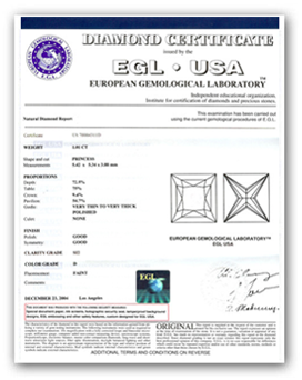 EGL Certified Diamond Certificate